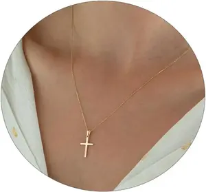 Cross Necklace for Women Gold & Silver Plated Trendy  Pendant Chain Necklace Minimalist Daily Decoration Jewellery For Women Dainty Religious Gift