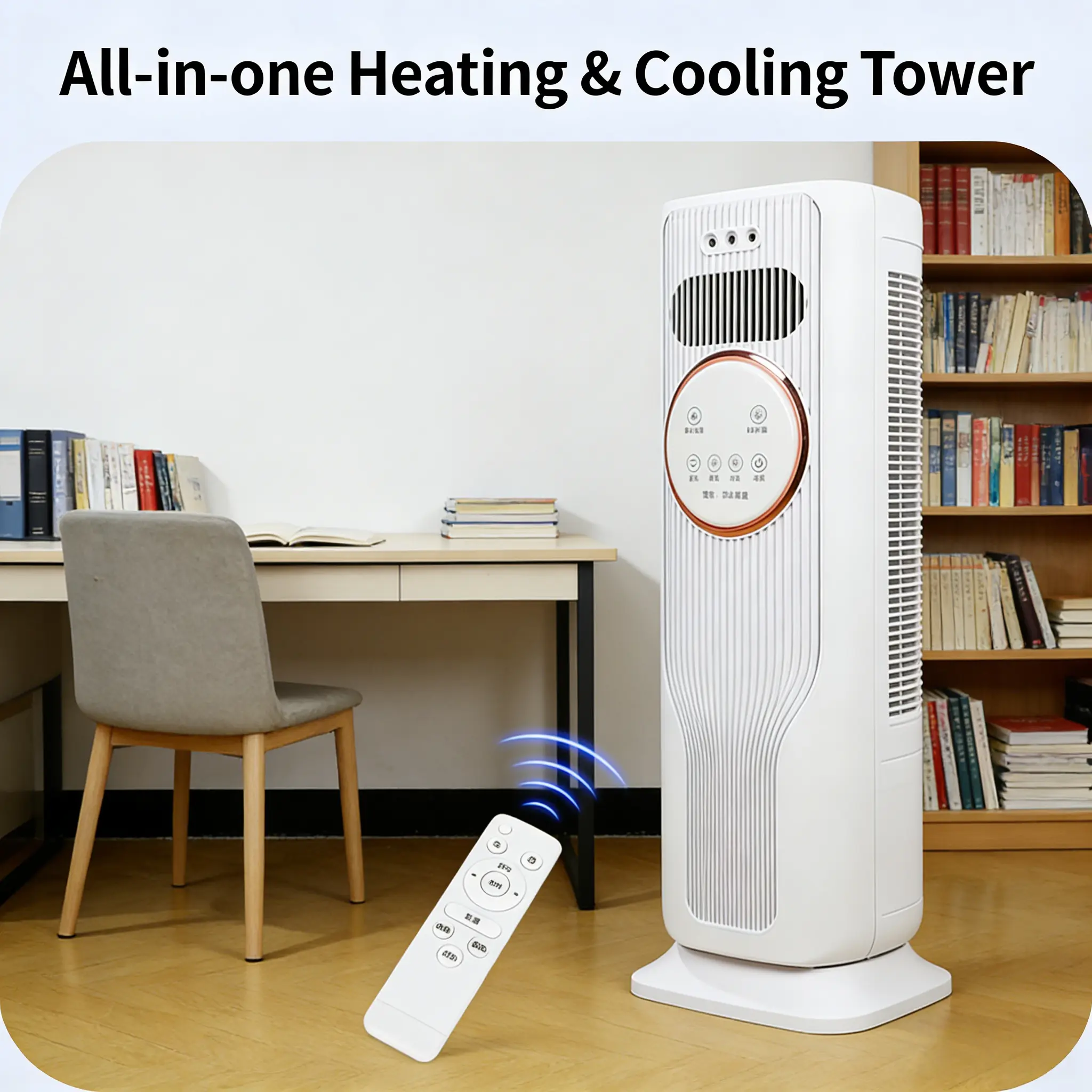 All Year Usage Portable No Blade Tower Fan, Evaporative Cooler & Space Heater 2 In 1 Appliance, Add Ice Or Tap Water For Cool Breeze, 3 Fan Speeds 2 Heat Levels With Remote For Home Indoor Daily Placement