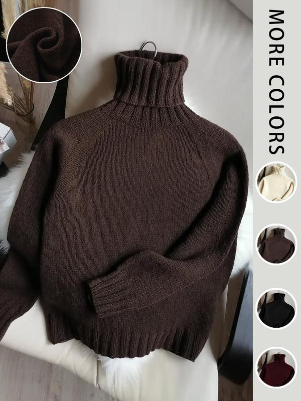 Women's Fitted Long Sleeve High Neck Sweater Knitwear, Casual Style Earth Tone Pullover, Perfect for Fall & Winter, Single Wear or Layering