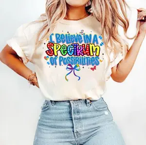 I Belive In A Spectrum Of Possibilities , Retro Autism Bow , Special Education , Autistic Spectrum, Neurodivergent,Autism Awareness Shirt