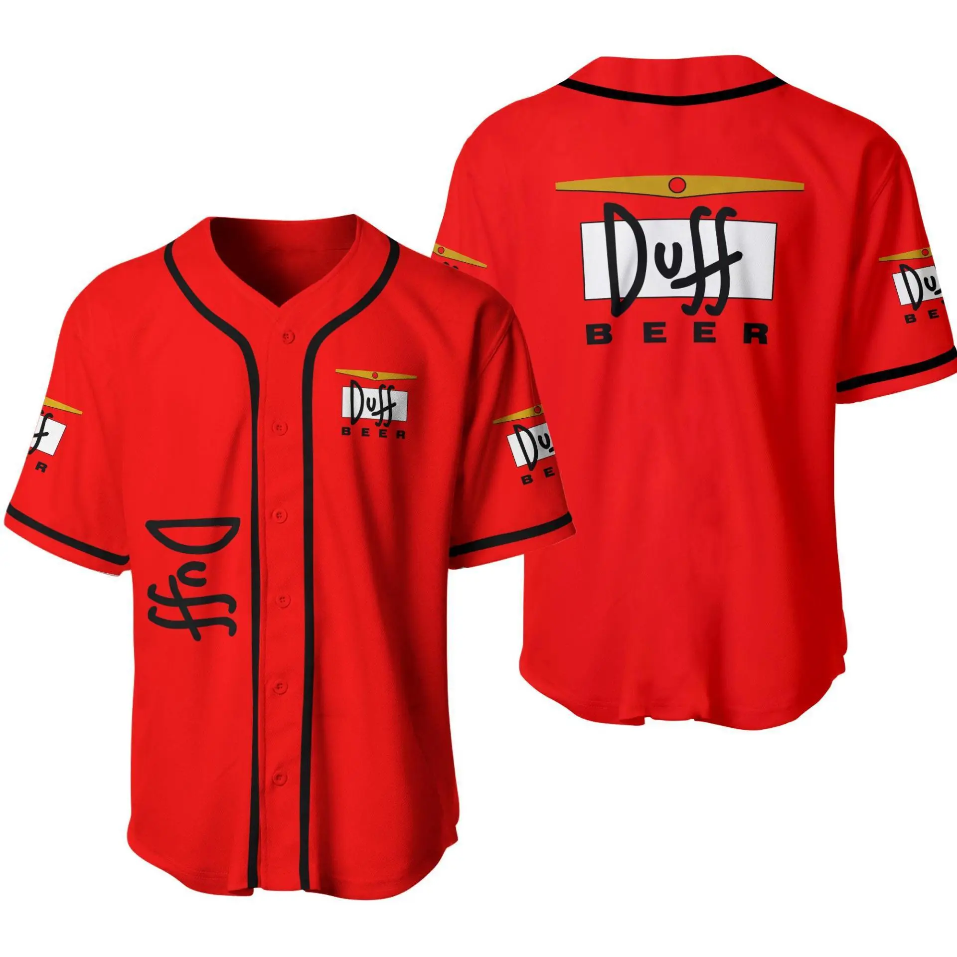 Duff Beer Baseball Jersey - Black & White Adult Male Shirt Unisex Baseball Jersey, Classic Button Style, Sport Street Fashion