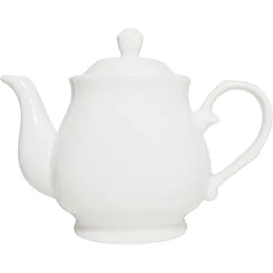 White Porcelain Teapot, Small Lotus Tea Pot Coffee Tea Water Pot Vintage Ceramic Gooseneck Little Kettle (14oz)