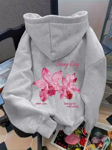 Women's Graphic Hoodie with Drawstring Pocket, Loose-Fit Street Style Sweatshirt for Fall & Winter, Casual Daily Wear Outdoor Apparel