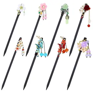 8 Pack Hanfu Hair Accessory Set –  Floral Hair Sticks with Beaded Tassels for Traditional Chinese Outfits, Wedding Decor, and Cultural Hairstyling