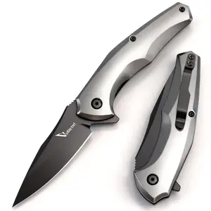 viuorwi Atlas VA-09S Folding Knife - D2 Steel Blade HRC 60-65, Compact EDC Pocket Knife with Silver Gray Aluminum Handle, Secure Liner Lock & Deep Carry Clip for Everyday Carry, Camping, Hiking