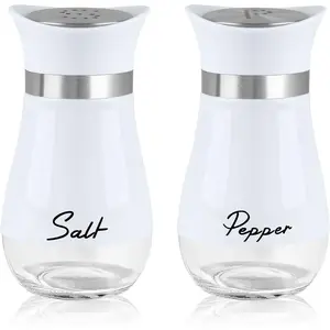 Salt and Pepper Shakers Set, 4 oz Stainless Steel Salt Pepper Shaker Containers with Glass Bottom for Kitchen Cooking, BBQ, Bar, Table, RV, Camp