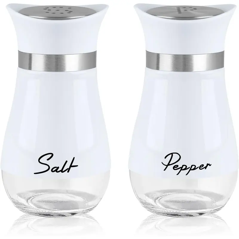 4oz Modern Reusable Stainless Steel Kitchen Spice Containers Set - Salt and Pepper Shakers, Portable Glass-Bottom Bottles, Holed-Top Design, At-a-Glance Refill, Fast ID, Taste Control, Daily Cooking, Outdoor BBQ
