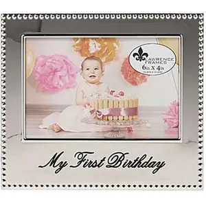 212 MAIN 4x6 in. Rectangular Glass Photo Frame, Silver Wipe-Clean Decor for Baby & Maternity, My First Birthday Keepsake, Rectangular Frame