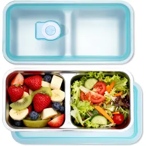 2 Pack Stainless Steel Snack Containers, Grab and Go Snack Containers , Double Compartment  Storage Containers with  for Travel and Outdoor Camping