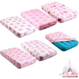 6 Pcs Kid Air Mattress Sheet Pink Bow Pattern Fitted Sheets 62.2 x 34.6 x 7 Inch Inflatable Mattresses Sheets (Sheet Only) Sleepovers Birthday Slumber Party Toddler Floor Sleeping Mats(Classic Bow)