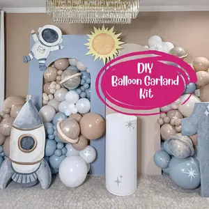 Balloon Garland DIY Kit - First Trip Around The Sun, To The Moon, Cloud 9, Space, Astronaut, Choo Choo, Airplanes, Set of Balloons & Decorative Elements Backdrop Cream