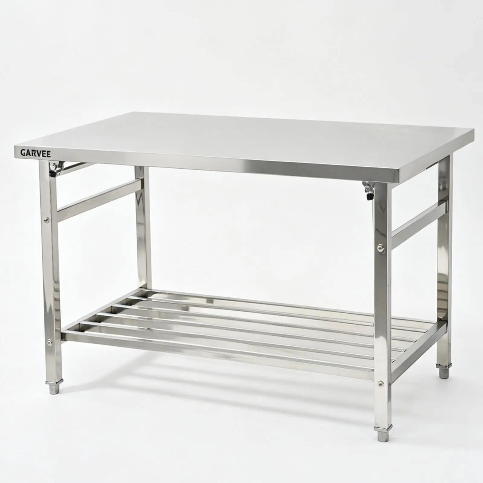 GAOMON Stainless Steel Straight Edge Square Leg Folding Table, Heavy Duty 48x24x32 inch with Lower Shelf, Industrial Workbench, 0.8mm Thick