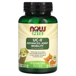 NOW Foods Pets UC-II Advanced Joint Mobility for Dogs/Cats, 60 Chewable Tablets, 2.12 oz (60 g)