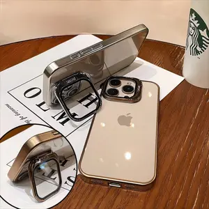 New Design Lens Cover Phone Case For iPhone 16 15 14 13 12 Pro Max Stand Case 16 15 Pro Transparent Luxury 16 Plus Shockproof Protective Cover