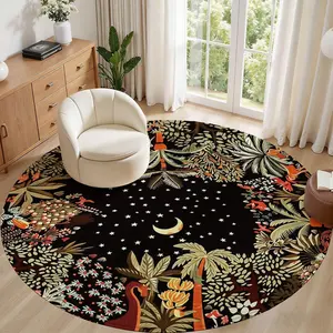 Magic Jungle Pattern Round Rug 3.3ft, Circular Indoor Outdoor Kitchen Rug Washable Carpet, Contemporary Non Slip Round Door Mat for Bedroom Front Porch