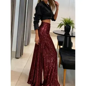 The women’s wide-leg version is loose and elegant, versatile, featuring a well-designed elastic waistband and sequined wide-leg trousers, suitable for autumn and winter, ideal for banquet styles, red-carpet looks, and more. GARMENTARY