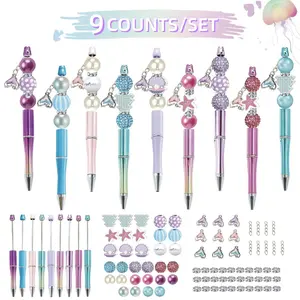 Mermaid Themed DIY Beaded Pen Set, 9 Counts/set Including Beaded Pen & Accessories, Creative Office Stationery & Supplies, Ballpoint Pen Set, College Student Pen, Writing Stationery