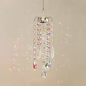 Crystal Sun Catcher, Hanging Suncatcher Chandelier Wind Chime, Handmade Rainbow Maker Indoor Outdoor Decor for Window Bedroom Courtyard Garden, Bless Gift