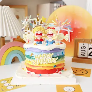 Children Birthday Party Cake Decoration Soft Clay Prince Princess Boy Girl Insert Castle Acrylic Home Ornament