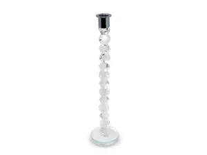 HomeRoots 590225 14 in. Clear & Silver Geo Stacks Crystal Tabletop Taper Candlestick