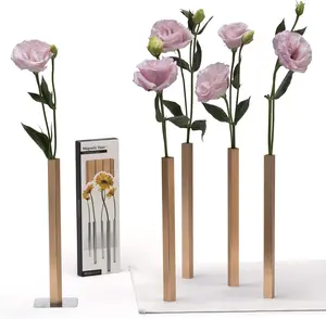 Magnetic Flower Vase - Unique and Modern Set of 5 Gold Aluminum Vases for Home Garden Décor
