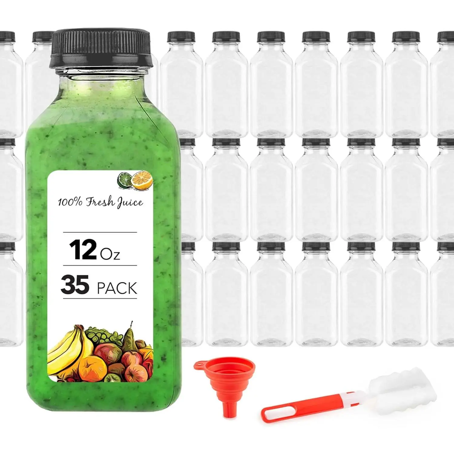Juice Bottles with Caps for Juicing & Smoothies,  Clear Empty Plastic Bottles with Caps, 12 Ounce Drink Containers for Mini Fridge, Juicer Shots, Small Water Bottles Bulk 12 oz (35 Pack)