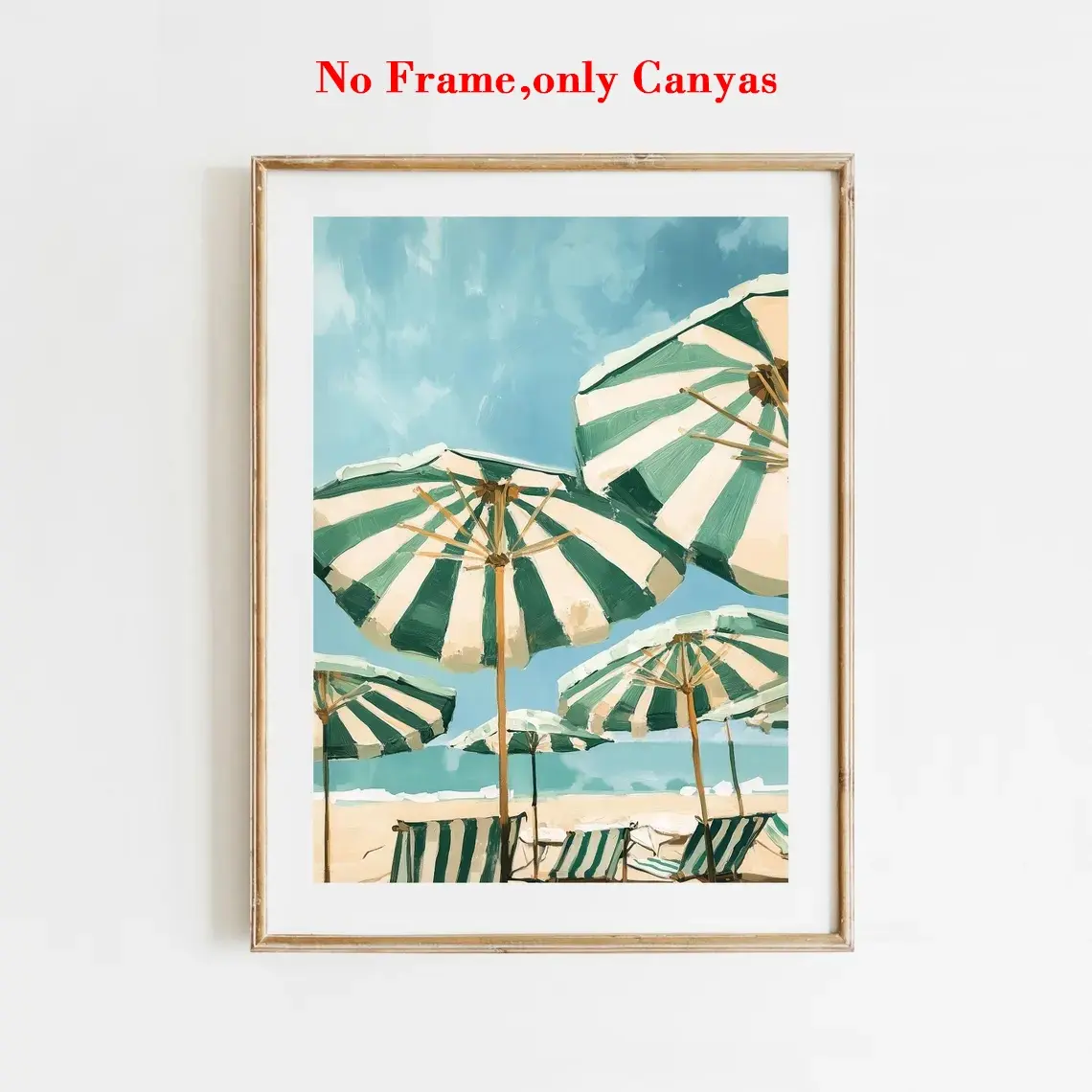 Vintage Beach Sky Sage Blue Umbrella Wall Art Print, European Coast Club Canvas Painting, Living Room & Bedroom Decor Gift Idea, Unframed Art Print