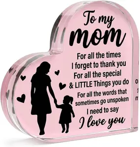 Mother'S Day Great Gifts for Mom,Heart-Shaped Acrylic Keepsake Plaque—A Creative Mother'S Day Present from Son or Daughter. Desktop & Bedside Ornament,Size 3.94" X 3.94" X 0.59". Ao Yee ZGL