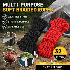 32FT Silk Rope, Heavy Duty Multipurpose Braided Twisted Cord for Crafts, Camping, DIY & Home Decor - Soft Yet Strong Satin Finish
