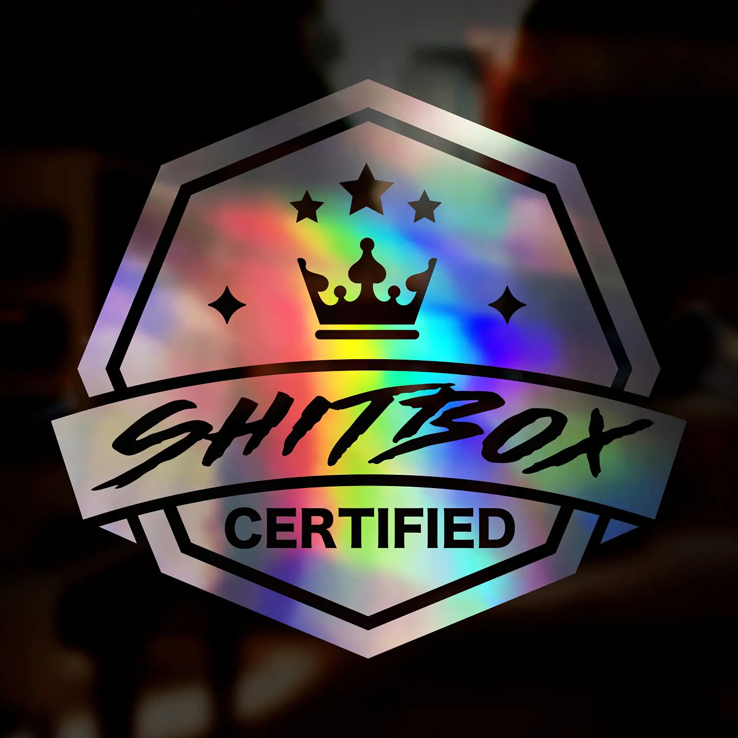 Certified ShitBox Sticker, Vinyl Decal Sticker, Oil Slick Chrome Holographic Iridescent Car Sticker, Car Window Bumper, Funny Camping Caravan Sticker, JDM Dub Euro Vdub, 160mm
