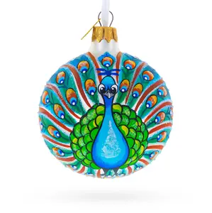 Peacock Glittered Blown Glass Ball Christmas Ornament 3.25 Inches