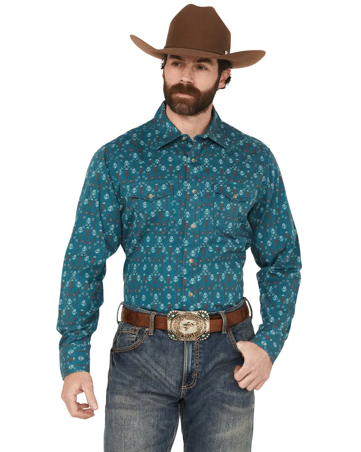 Wrangler Men's Retro Men'S Floral Print Long Sleeve Snap Western Shirt - 112365598