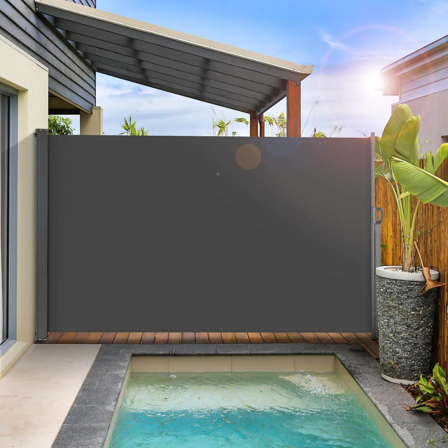 LIFERUN 118" x 71" Side Awning, Retractable Side Awning, Patio Retractable Side Screen, UV Resistant, Waterproof, Patio Privacy Screen for Garden, Balcony, Courtyard (Dark Grey)