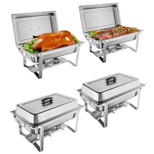 [FLASH SALE] Garvee 8QT(1×1/1Pan)Chafing Dish Buffet Set of 4 Stainless Steel Food Servers & Warmers, Includes Water Pan, for Weddings, Parties, Banquets, Catering