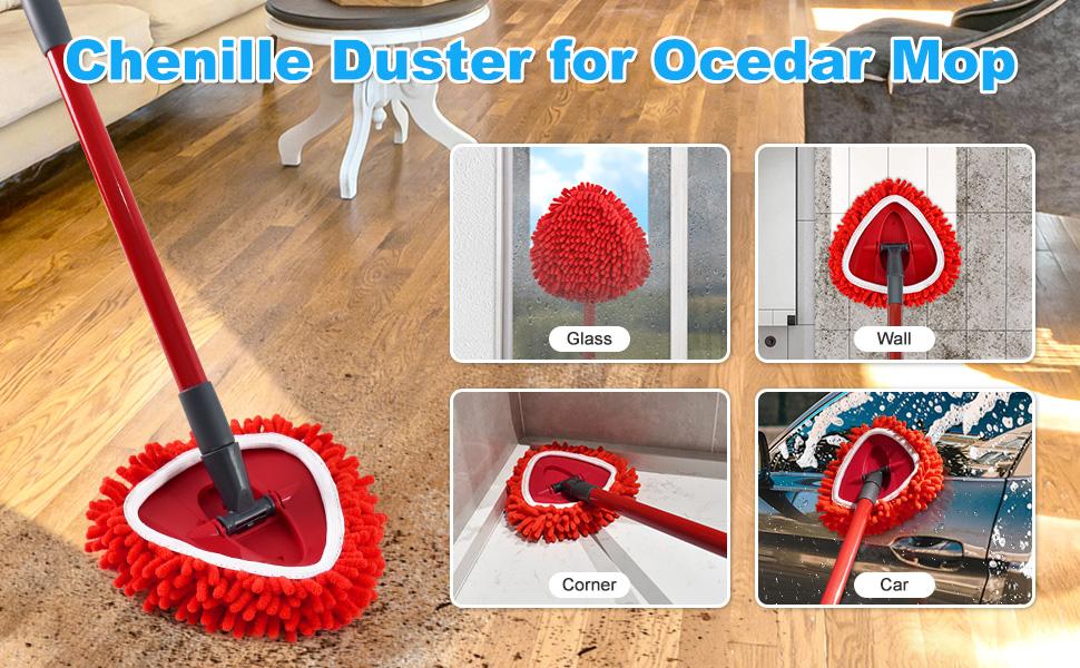 Mop Replace Head for O Cedar, Spin Mop Heads Replacements for Ocedar Easywring 1 Tank Spin Mop, Chenille Duster for Ocedar Mop Include 4 Pack Red Microfiber Chenille Mop Pad for Ocedar Spin Mop