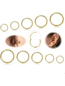 Pack of 10 6-12 mm 316L Steel Nose Rings Septum Piercing Cartilage Hoops Segment Ring Body Piercing Nose Hoop Lip Rings Helix Earrings for Women Men