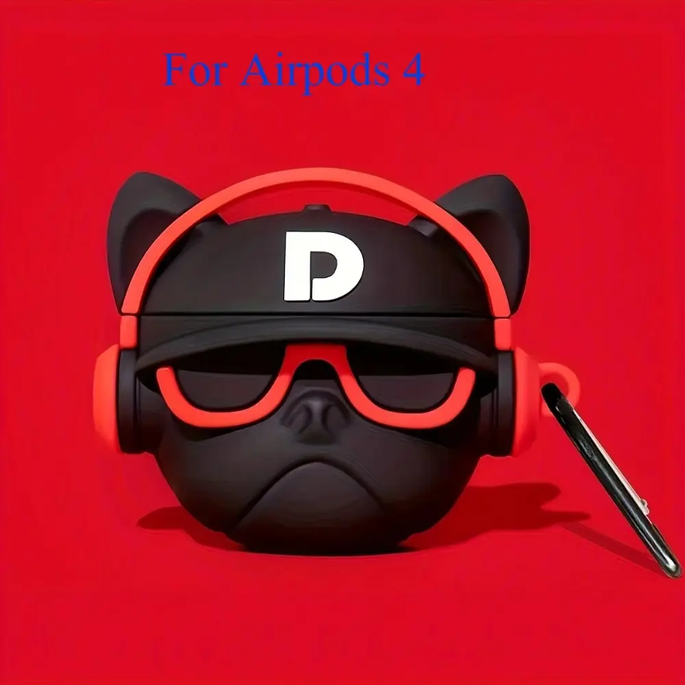 For Airpods 4-Red Bulldog AirPods Case: Earphone Protective Cover, Durable, Compatible with Pro & 2nd Gen - Ideal Gift for Any Occasion