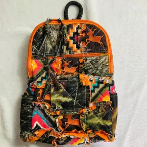 Embroidered Deer Quilted Bag Orange