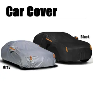 Gray/Black Universal All-Weather Splash-Proof Car Cover with Reflective Stripes,Full Car Exterior Cover,Winter Rain and  Protection Sedan Model. Waterproof. Winter-Summer,Windshield,Shade, Sun