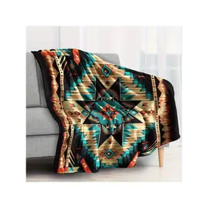 Stunning Aztec-Inspired Tribal Geometric Patterned Cozy Fleece Blanket – Vibrant Colorful Decorative Throw for Sofa & Bedroom