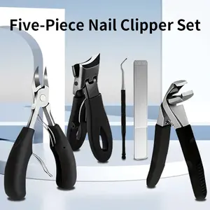 Five-Piece Nail Clipper Set - Includes Precision Nail Clippers, File & Cleaner Tools for Easy Nail Care - Essential Home Grooming Kit Manicure