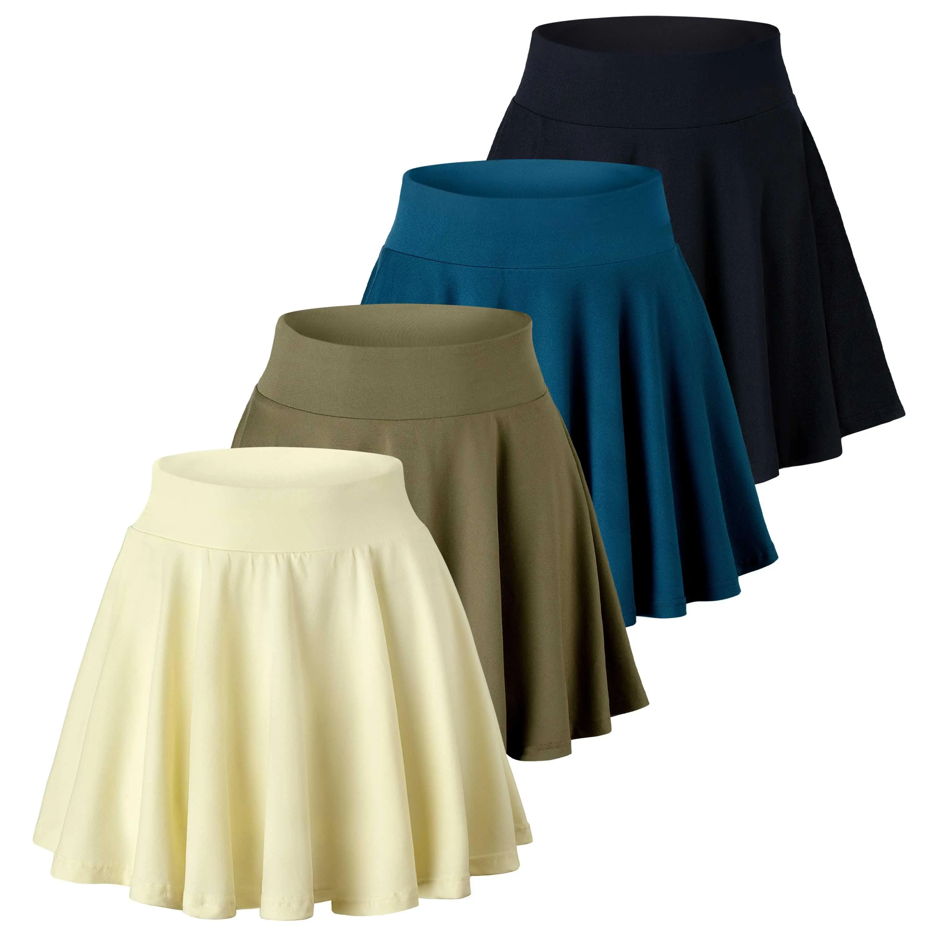 Real Essentials 4 Pack: Women's Basic Casual Stretchy Mini Skirt - Skater A-Line Flowy Flared (Available in Plus Size)