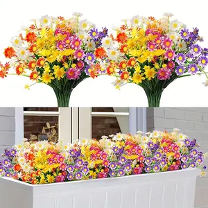 12pcs Artificial Flower Daisy, Fake Flowers for Outdoor Outside Spring Summer Decoration, UV Resistant Faux Flowers， No Fade Fake Plastic Plants Garden Porch Window Box Decorating,Home decorations, Decorative Flowers Bouquet