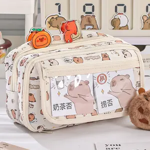 Capybara Pencil Case, Cute Design, 3 Layers, Large Capacity, Desktop Stationery Organizer Box