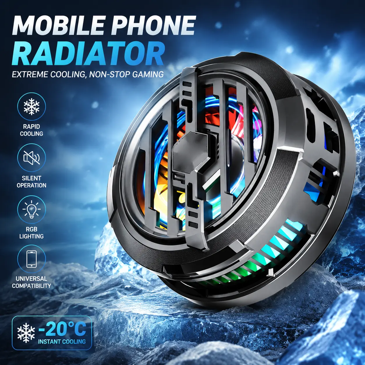 Magnetic Phone Cooler RGB Gaming Phone Radiator, Semiconductor Cooling Fan Compatible with iPhone 11/12/13/14/15/16, Android Phones, Switch, iPad & Tablets, Fast Heat Dissipation Mobile Gaming Cooler for Long-Time Gaming and Streaming