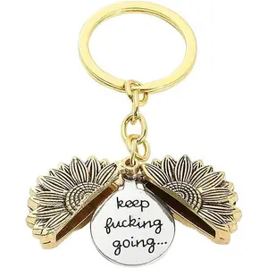 Sunflower Keychain for Men & Women, Inspirational Birthday & Christmas Accessory, Gold Tone Style