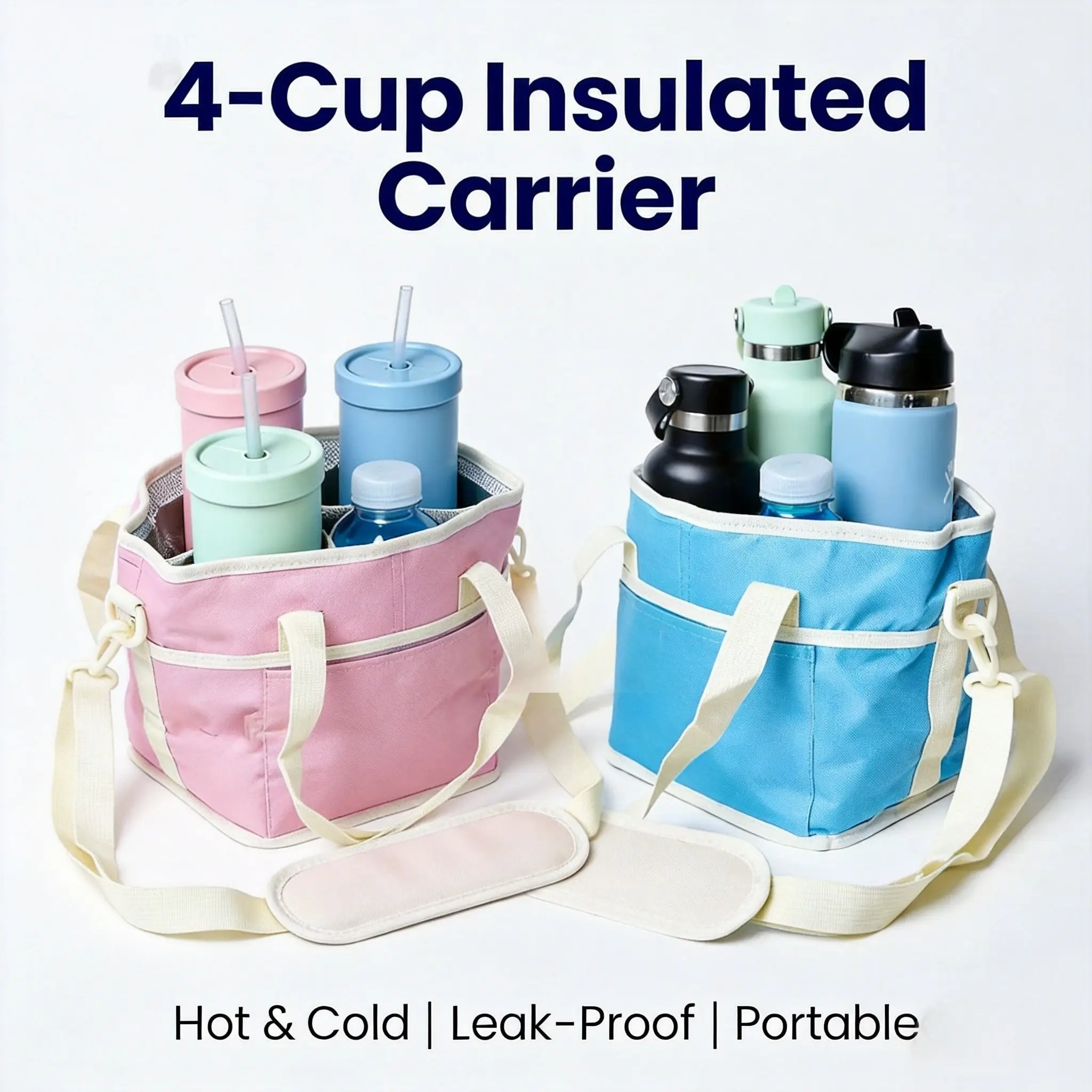 High-Capacity 4-Compartment Water Resistant Drink Bag - Family-Size Crossbody Bag with Adjustable Strap, Structured Shape for 4 Bottles, Home Organizer for Hikes, Everyday Errands