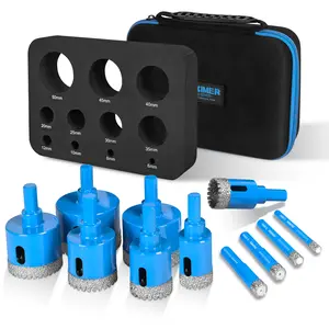 ZNXIMER Ceramic bits Diamond Drill Bit Set 11-Piece 6mm to 50mm in Black Storage Case for Efficient Drilling of Glass Tile Gypsum Marble Granite