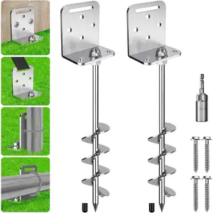 2/4/6 Pack 18" 24" Ground Anchors Screw in Shed Anchor with L Bracket Trampoline Anchor Spiral Swingset Anchors for Swing Set, Mobile , Fence, Playset, Tent, Canopy, Carport