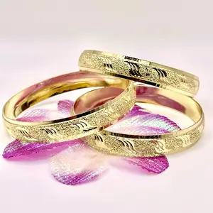 Bangles 14k Yellow Gold Filled Retro Bangle Oro Laminado Pulseras with Elegant Design and Gold Finish